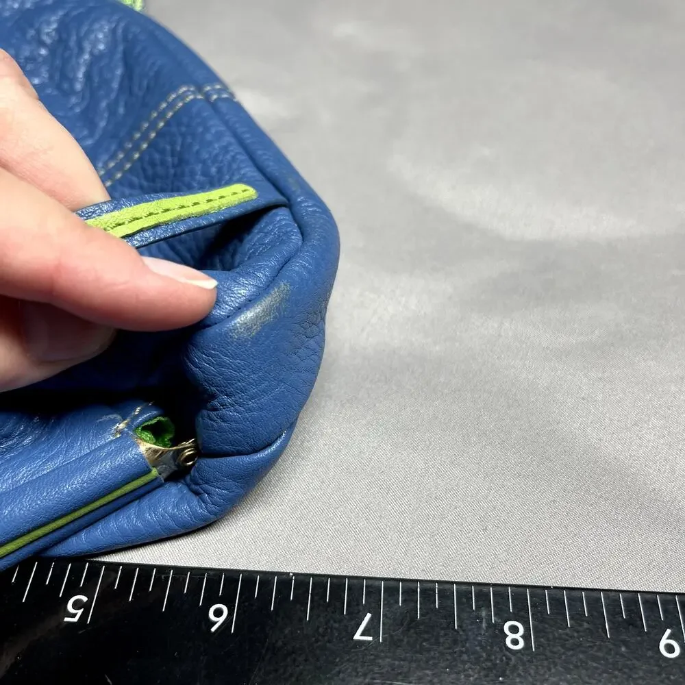 Tommy Hilfiger Crossbody Purse Snap Close Blue/Green Leather Retro Unique Preppy